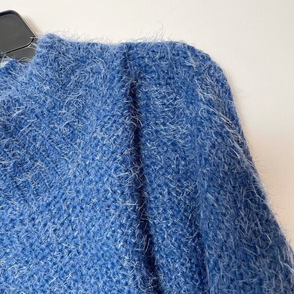 Bishop + Young Womens Pullover Crochet Long Sleeve Sweater Blue S Turtle Neck - Picture 3 of 5